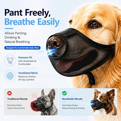 Breathable Mesh Dog Muzzle - XL, Black