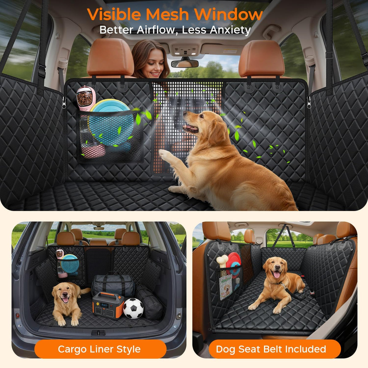 Hard Bottom Dog Car Seat Cover, Back Seat Extender for Cars & Suvs