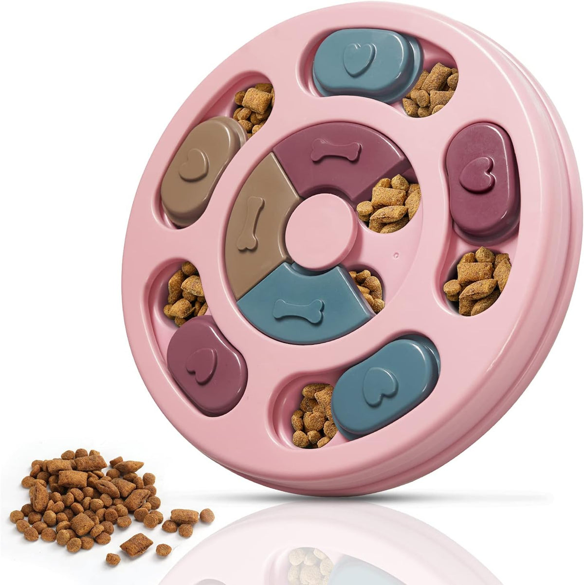 Pink dog puzzle toy treat dispensing feeder