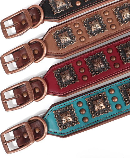 Genuine Leather Dog Collar, 2 Inch Wide, Brown,Neck 16-19"