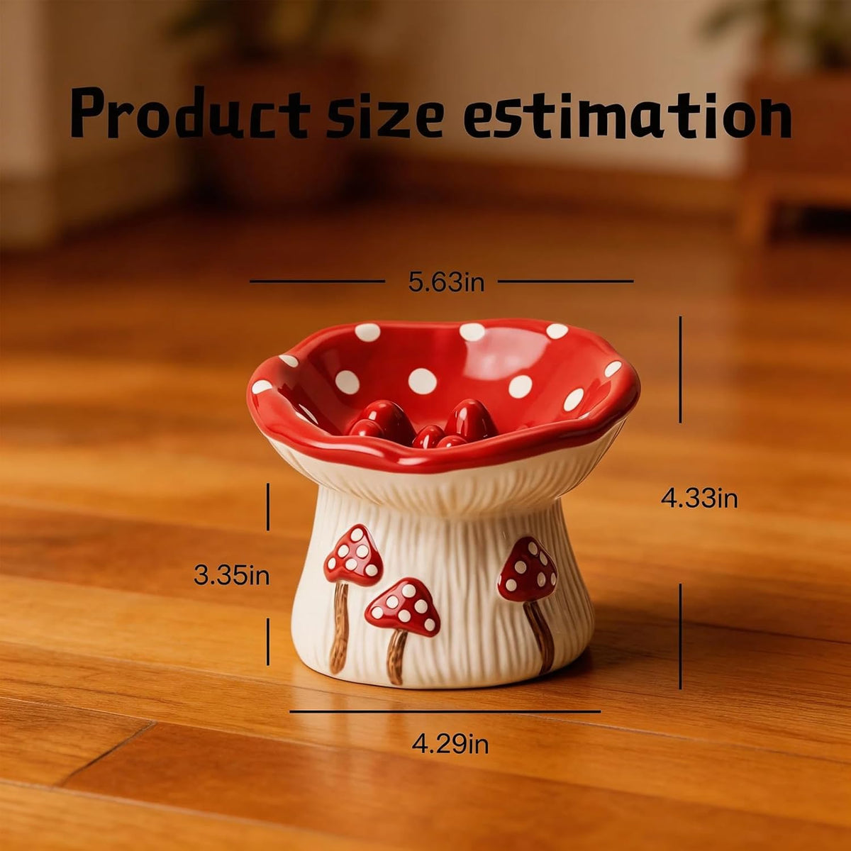 Cute Ceramic Elevated Slow Feeder Cat Bowl, Mushroom Design Non-Slip Pet Bowl for Cats & Small Dogs