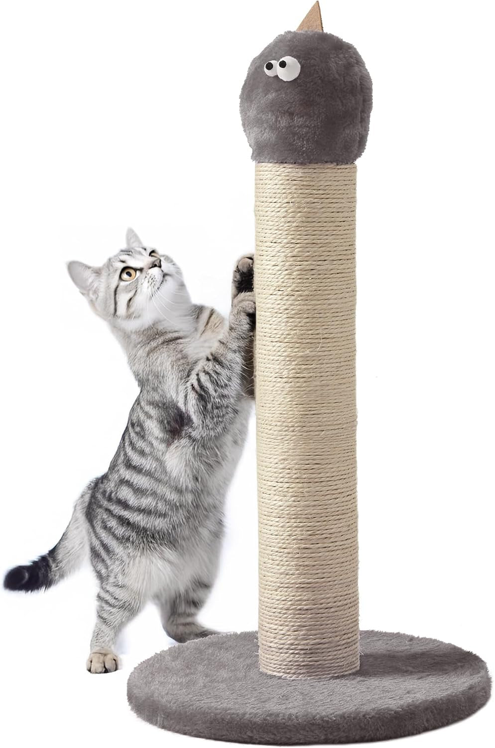 Cat Scratching Post 22'', Scratching Post with Extra Wide 12" Heavy Duty Base for Indoor Kitty, Scratching Post with Natural Sisal & Velvet Fabric for Small, Medium Cat, Grey