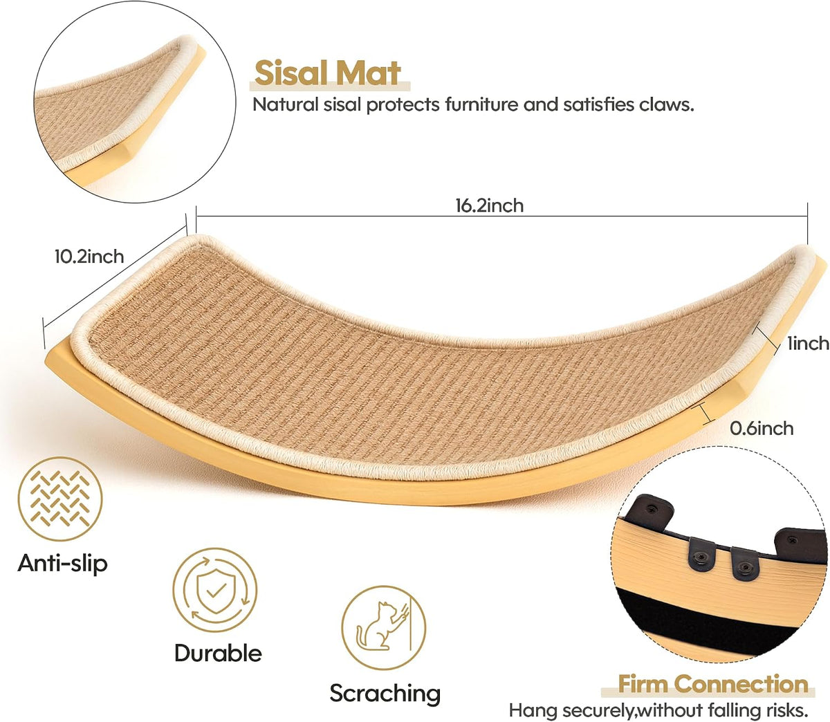 Cat Wall Shelves, Cat Window Perches with Curved Bed & 2 Sisal Mat Steps