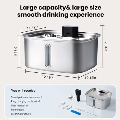 10 L Stainless Steel Dog & Cat Water Fountain with Filtration System & Silent Pump