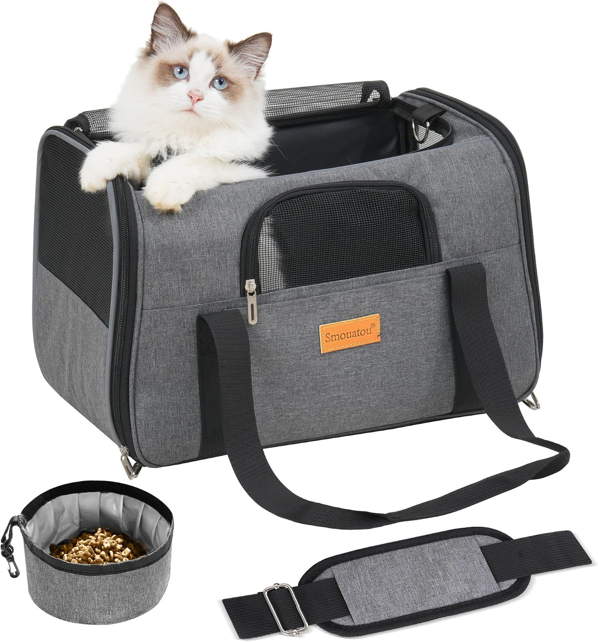 Cat Carrier, Dog Carrier, Cat Bag Carrier, Cat Travel Carrier, Soft-Sided and Scratch-Proof Mesh Cat Bag Pet Carriers, Travel Puppy Carry, Pet Home (Grey)