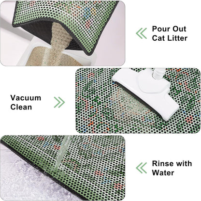 Cat Litter Mat 26.8"X46.5" Double Layer Waterproof Litter Box Mat Washable Litter Trapping Mat