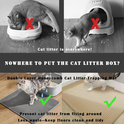 2-Pack Cat Litter Mat, Double Layer Honeycomb Waterproof Urine Proof Non-Slip Litter Trapping Mat, Less Waste, Easy to Clean Cat Litter Box Mat, Kitten Indoor Supplies (Gray, 20X16 Inches)