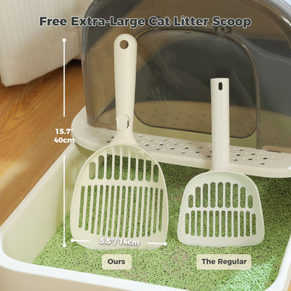 Large Cat Litter Box with Scoop Litter Box with Lid Double-Layer Leak-Proof Litter Box for Cat, Black