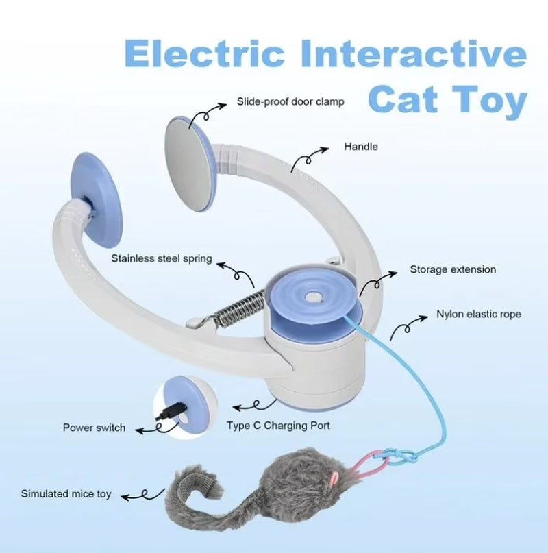 Interactive Pet Toy for Indoor Cats, Door Frame Hanging Cat Toy,Door Hanging Auto-Rebound Cat Toy, Retractable Kitten Teaser with 3 Catnip Mice