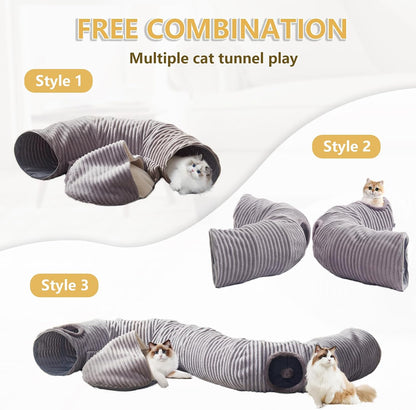 Cat Tunnel Bed for Indoor Cats - Cute Cat Donut Tunnel with Washable Circle Cushion and Blackout Tent round Pet Play Toy for Kitten/Puppy/Rabbit, Grey