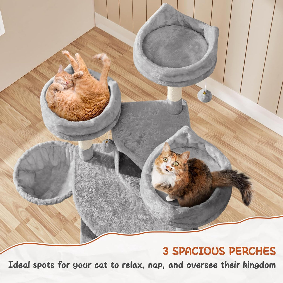 76In Large Cat Tree Tower, 2 Condos, Sisal Posts & Cat-Ear Perch