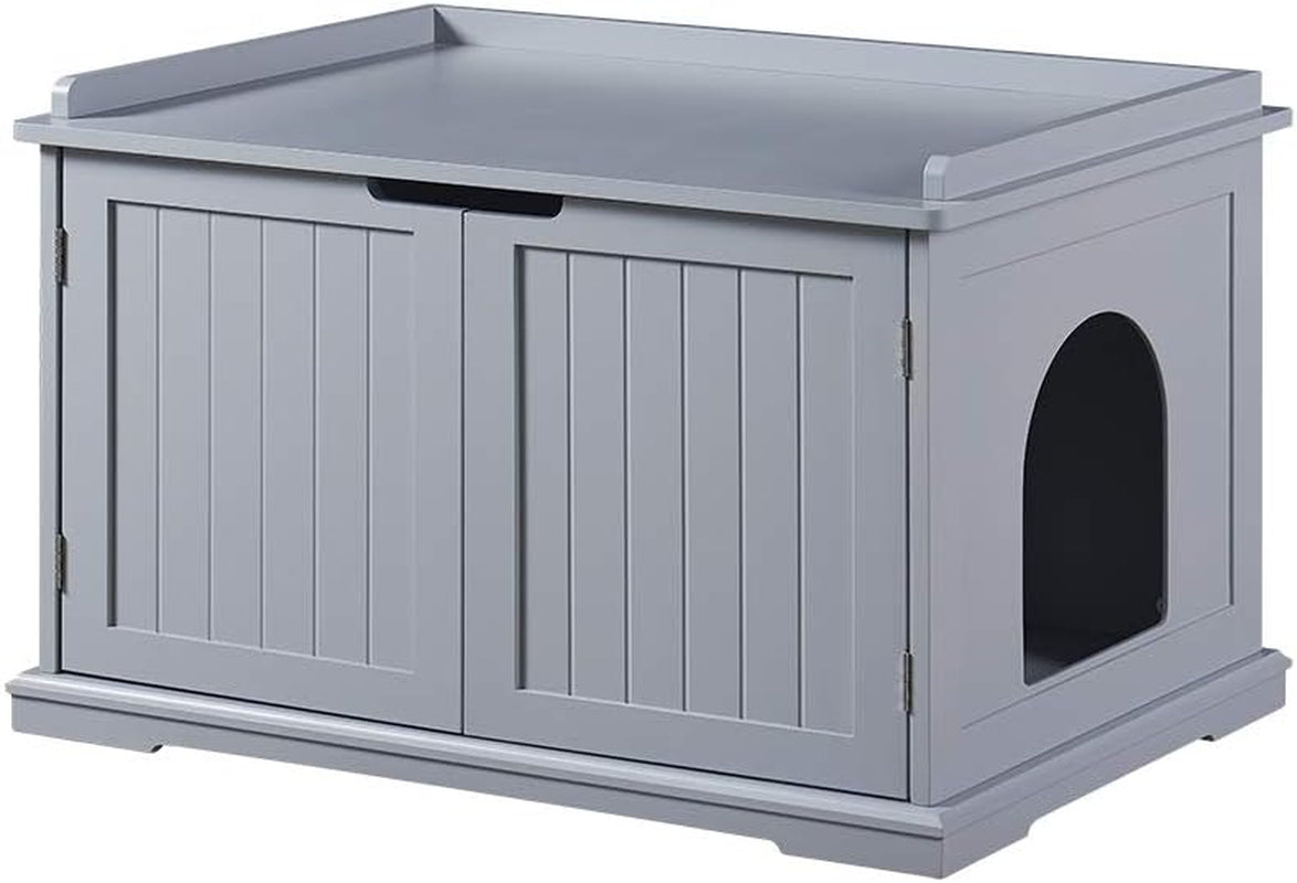 Indoor Cat House,Cat Washroom Bench,Nightstand, Litter Box Enclosure Side Table, Wooden Cat Bathroom Crate - Grey