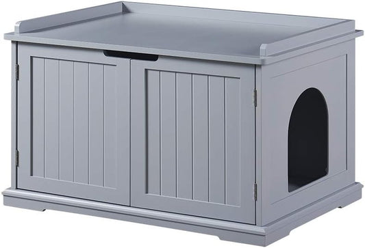 Indoor Cat House,Cat Washroom Bench,Nightstand, Litter Box Enclosure Side Table, Wooden Cat Bathroom Crate - Grey