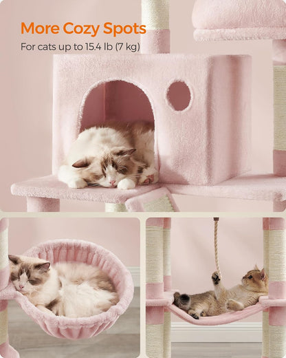 Cat Tree, 81.1-Inch Large Cat Tower, Multi-Level Condo, Jelly Pink
