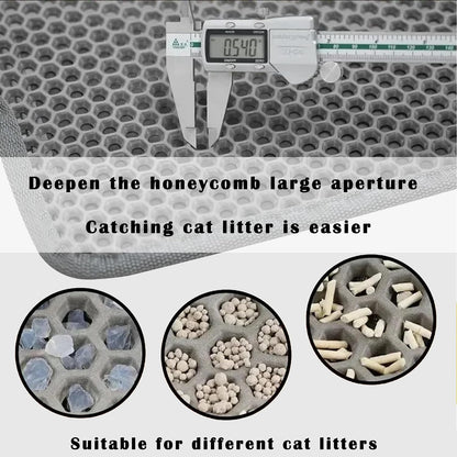 2-Pack Cat Litter Mat, Double Layer Honeycomb Waterproof Urine Proof Non-Slip Litter Trapping Mat, Less Waste, Easy to Clean Cat Litter Box Mat, Kitten Indoor Supplies (Gray, 20X16 Inches)