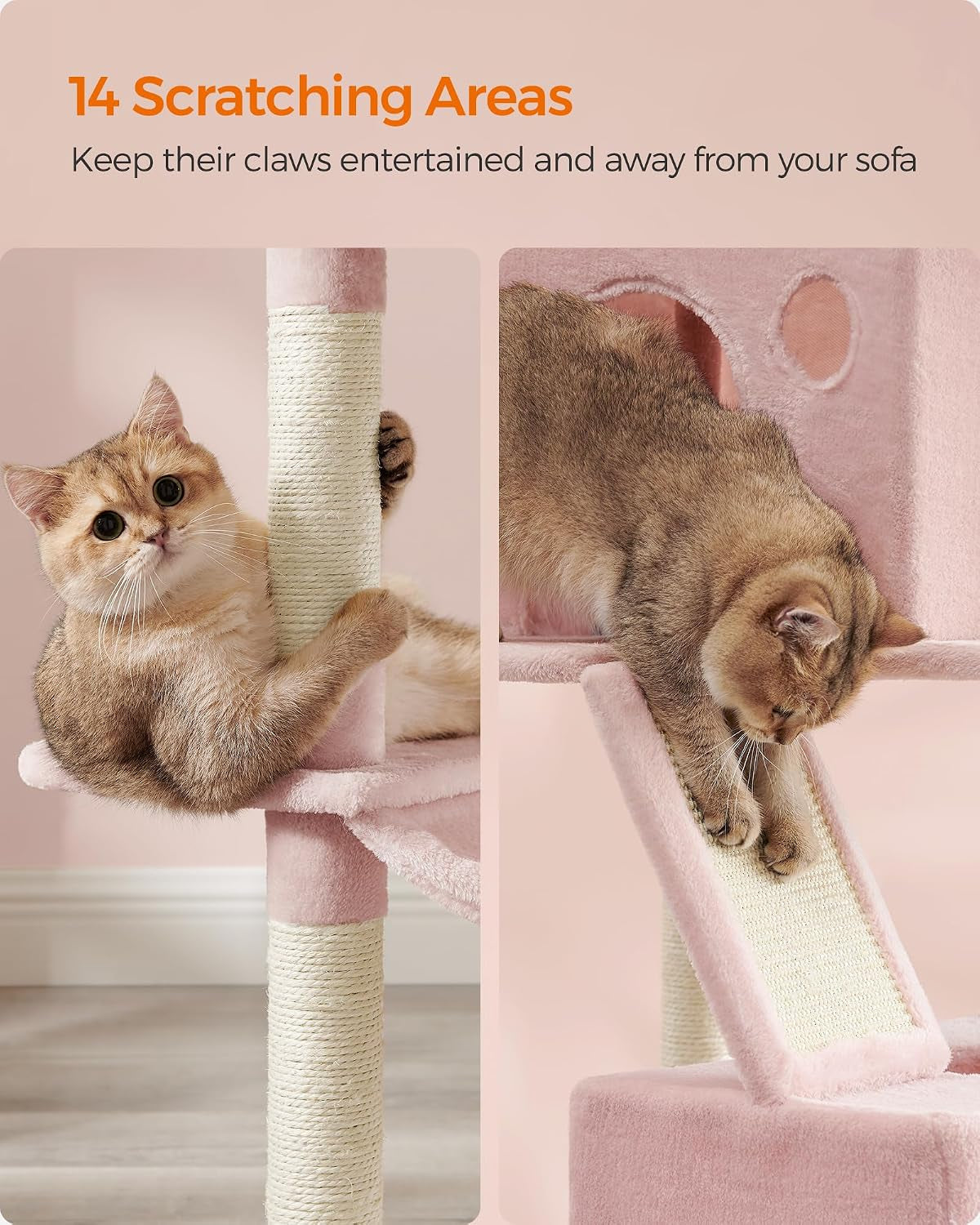 Cat Tree, 81.1-Inch Large Cat Tower, Multi-Level Condo, Jelly Pink