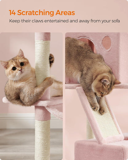 Cat Tree, 81.1-Inch Large Cat Tower, Multi-Level Condo, Jelly Pink
