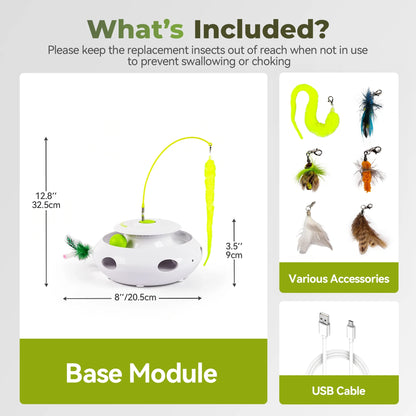 3-In-1 Interactive Flutter Bug Cat Toy with Poping Feather,Automatic Whack-A-Mole Kitty Toy, Spinning Kitty Teaser Toys