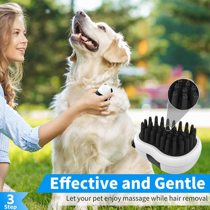 3-In-1 Dog Grooming Brush | Adjustable Handle Shampoo Brush & Scrubber for Short & Long Haired Dogs & Cats (Blue Blue White)