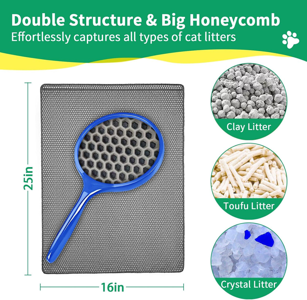 2 Layer Cat Litter Mat, 25X16 Inch Litter Trapping Mat for Cats