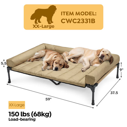 Cooling Elevated Dog Bed + Waterproof Removable Pillow-Top Mat, Xxlarge, Beige Coffee
