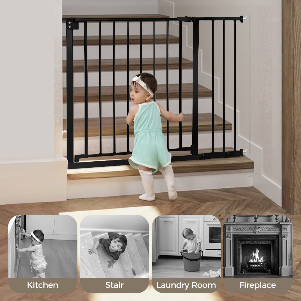 Baby Safety Gate, Dog Gates for Top Stairs Doorway, 29.5''- 40.5''Wide Pressure Mount, Black