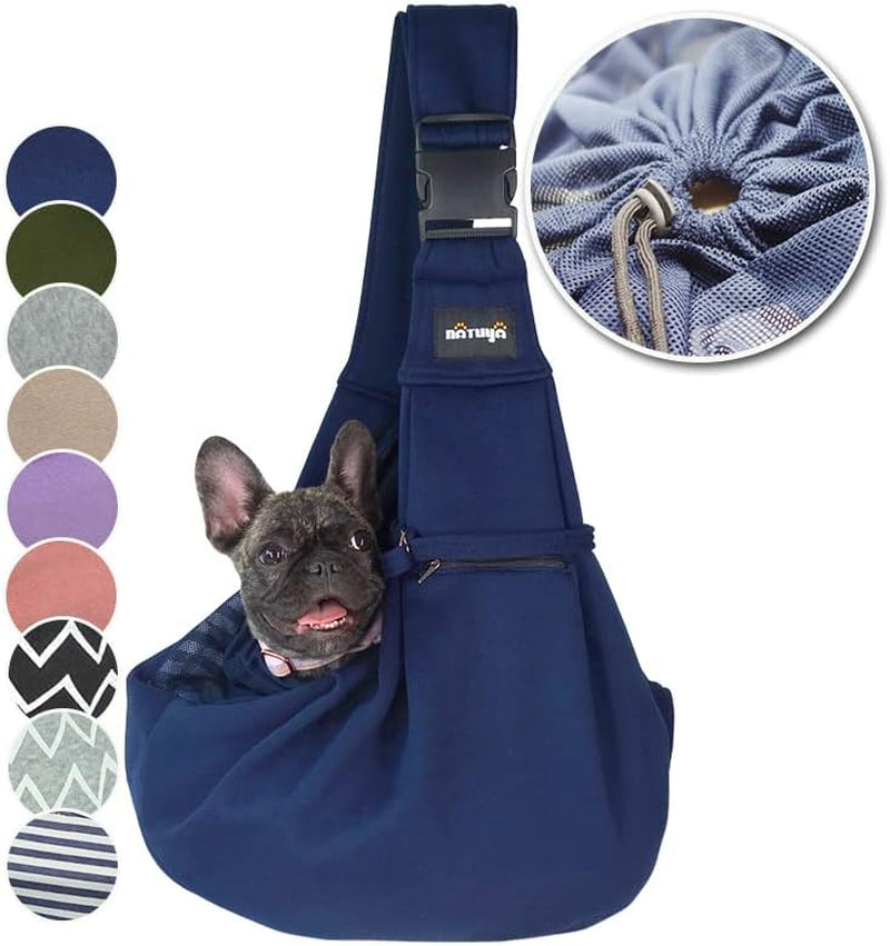 Pet Dog Sling Carrier - Breathable Mesh Travel Safe Sling Bag Carrier for Dogs Cats-Hands Free Pet Bag-Buckle Net Pocket Pet Bag (Blue)