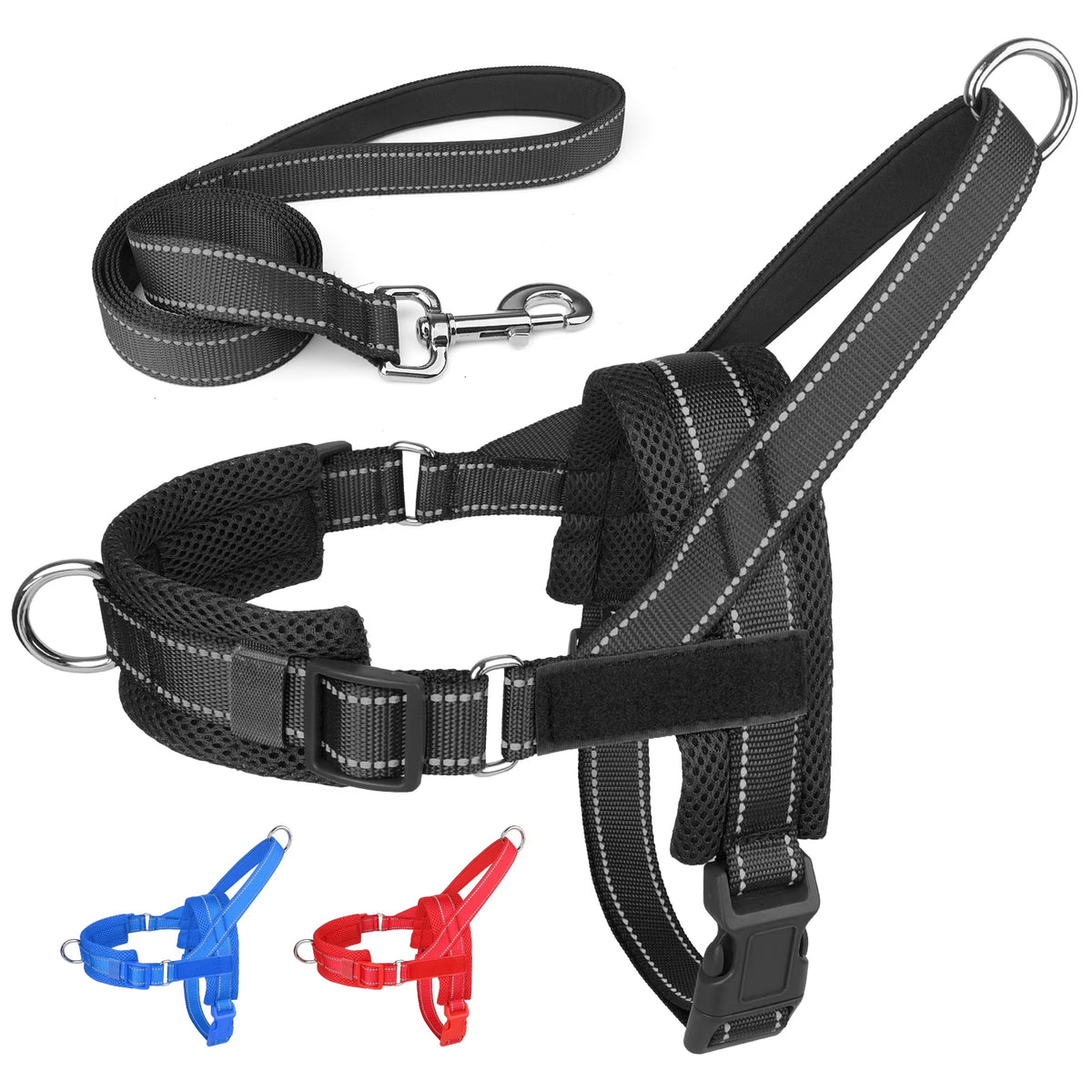 No Pull Dog Harness and Leash Set for Medium Large Dogs, Reflective Dog Vest Harness with Breathable Mesh Padded, Adjustable Neck & Chest, Black S