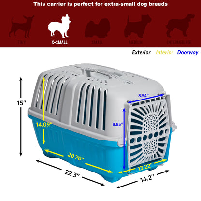 22 Inch Spree Travel Pet Carrier for Dog or Cat with Plastic Door, Blue
