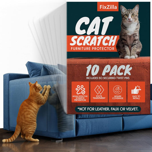 anti Cat Scratch Furniture Protector, 10-Pack Couch Protector from Cat Claws - Heavy-Duty, Easy-To-Apply Scratching Deterrent and Shield for Sofa Corners, Walls, Doors- with 50 Twist Pins