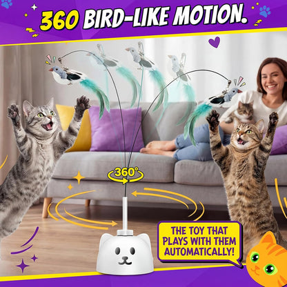 Interactive Cat Toys for Indoor Cats, 360° Automatic Spin Flying Bird Wand
