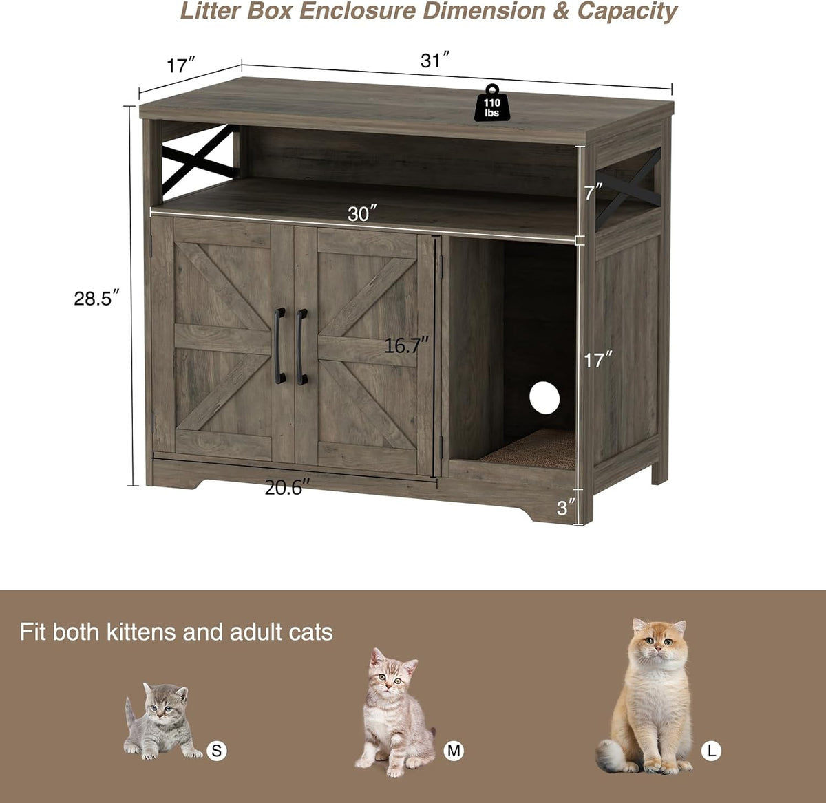 Cat Litter Box Enclosure, Hidden Litter Box with Scratch Pad
