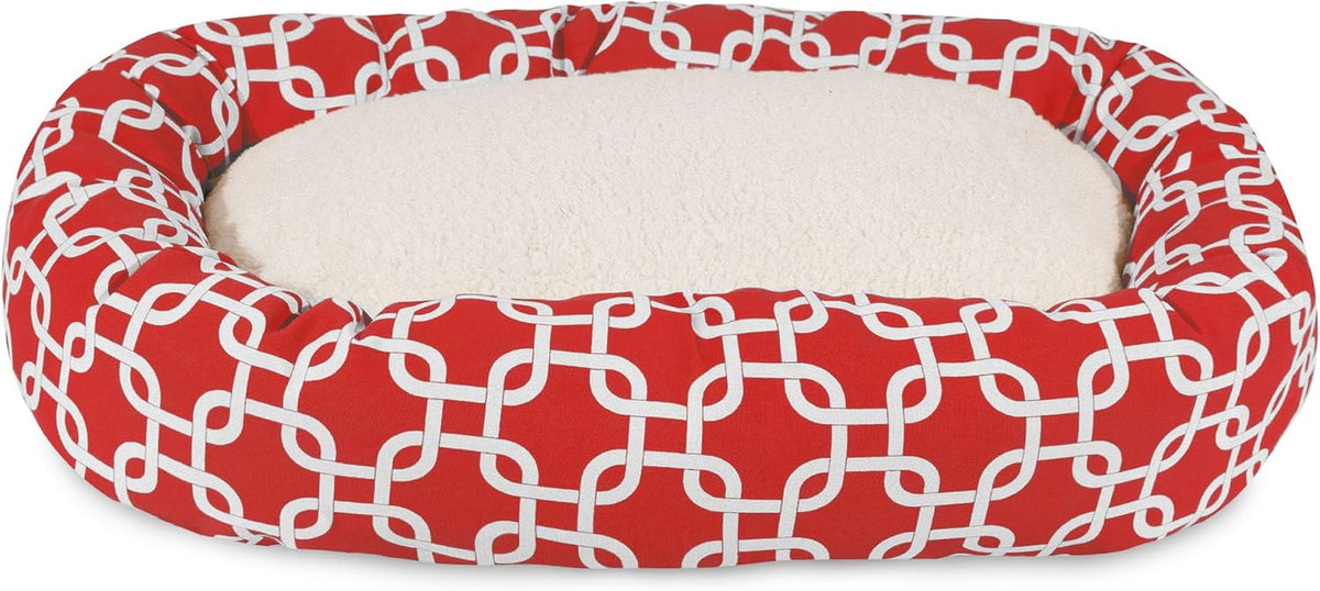 24 Inch Links Sherpa Calming Dog Bed Washable – Cozy Soft round Dog Bed with Spine for Head Support - Fluffy Donut Dog Bed 24X19X7 (Inch) – round Pet Bed Small - RED