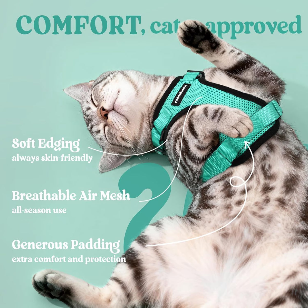 Cat Harness and Leash for Walking, Escape Proof Soft Adjustable Vest Harnesses for Cats, Easy Control Breathable Reflective Strips Jacket, Green