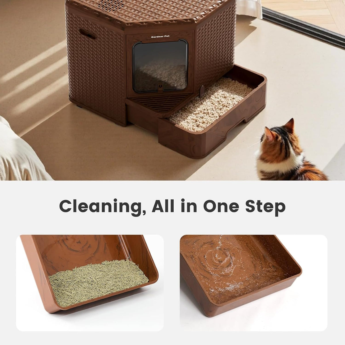 Gradner Pet Cat Litter Box, Odor-Resistant Enclosed Cat Litter Box