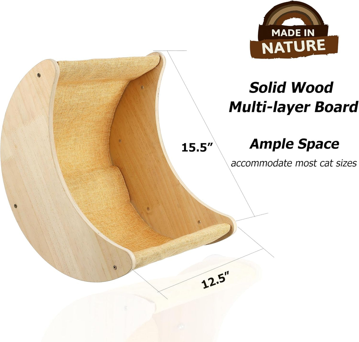 Cat Window Perch, Plywood Moon Bed with 4 Heavy-Duty Suction Cups