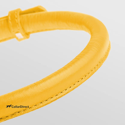 Tangle-Free Rolled Leather Dog Collar, 6-7 In, Yellow Textured