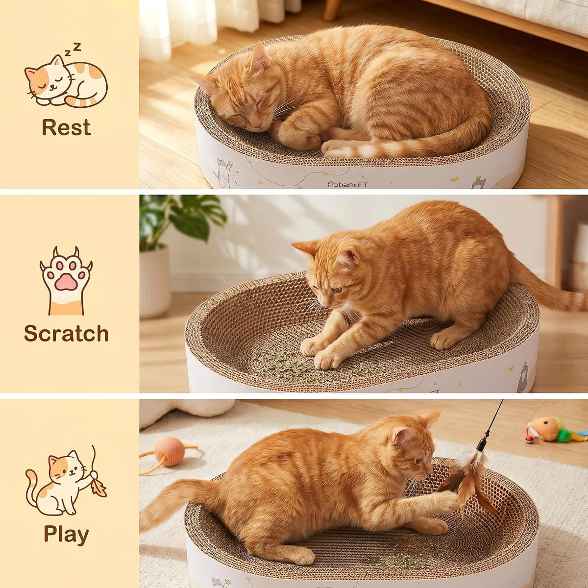 2-In-1 Oval Cat Scratcher Bed, Cardboard Lounger Scratch Bowl
