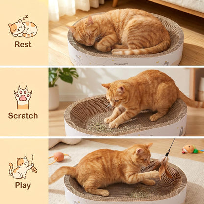 2-In-1 Oval Cat Scratcher Bed, Cardboard Lounger Scratch Bowl