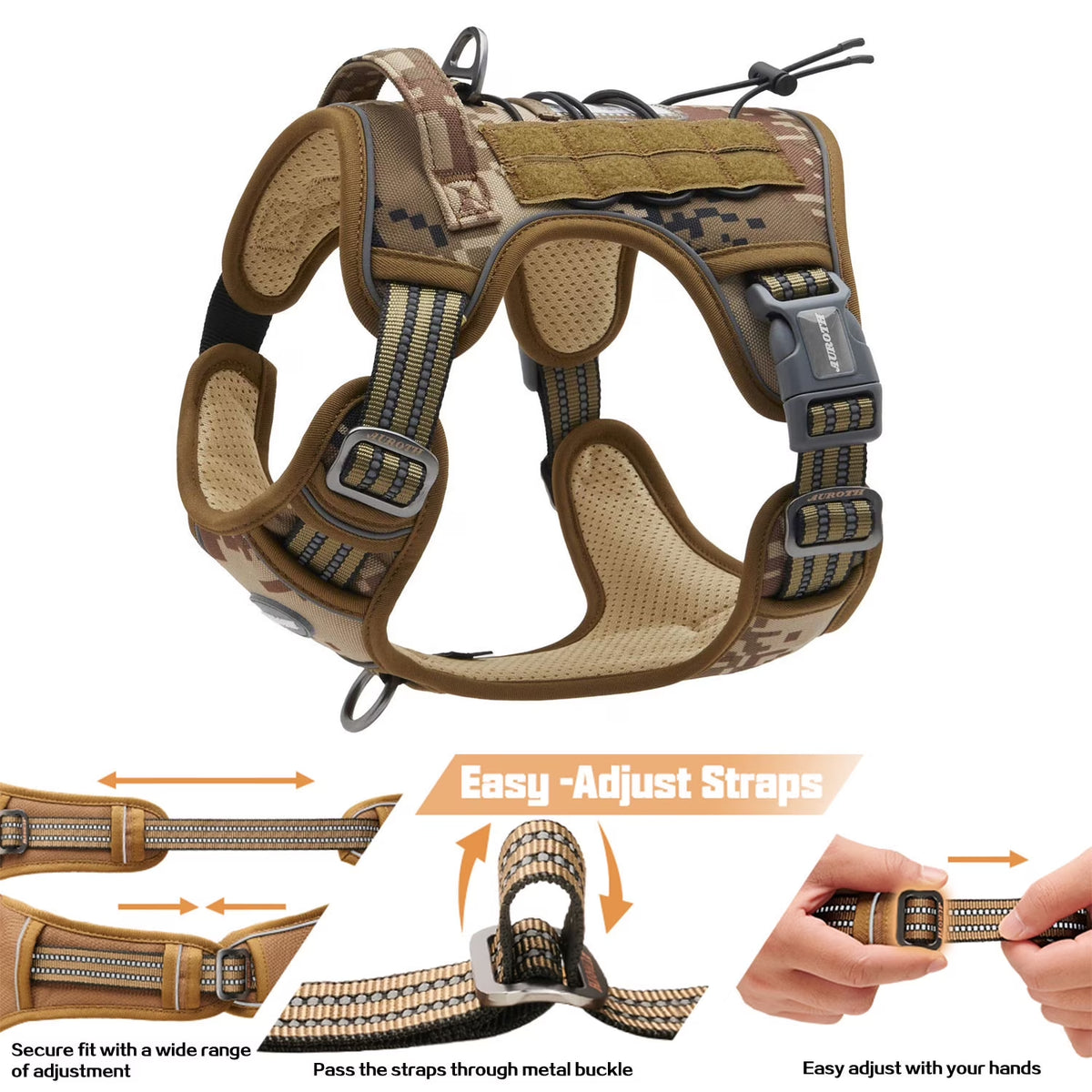 No Pull Dog Harness for Medium Dogs, Adjustable Easy on Pet Puppy Harness for Training Walking, Reflective Breathable Padded Dog Harness with Easy Control Handle, Desert Camo