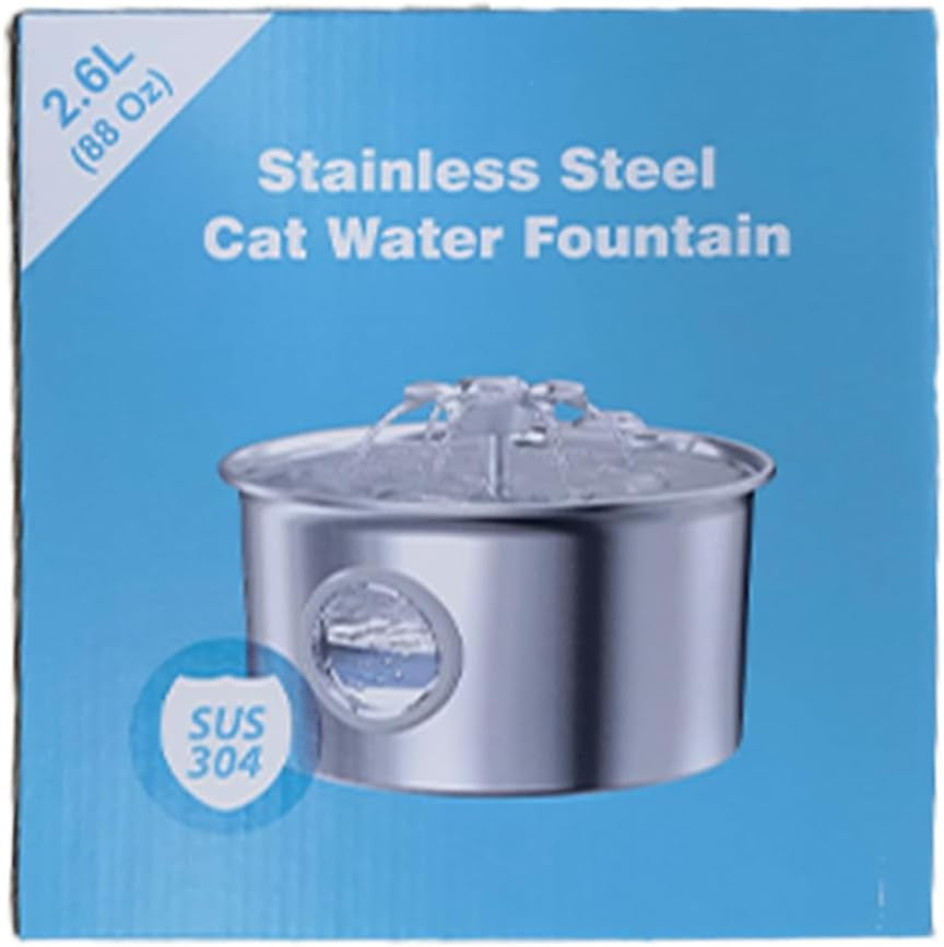 Stainless Steel Cat Water Fountain: 88Oz/2.6L Ultra Quiet Pet Fountain with Flow