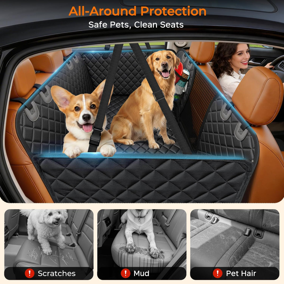 Hard Bottom Dog Car Seat Cover, Back Seat Extender for Cars & Suvs