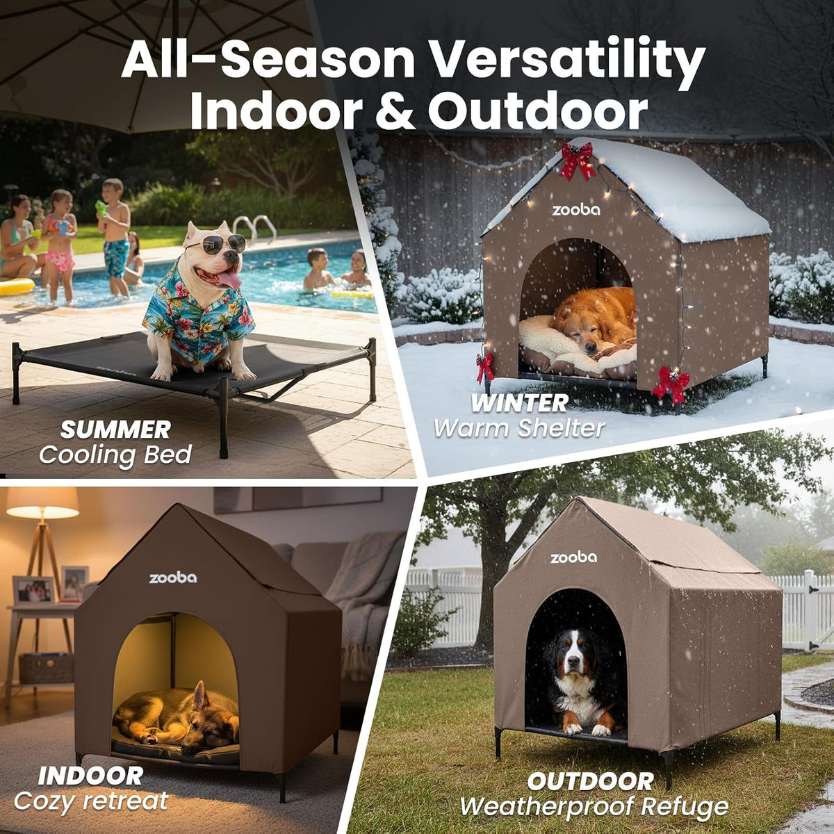 48In XL Dog House Outdoor, Elevated Dog Bed with Canopy, Brown
