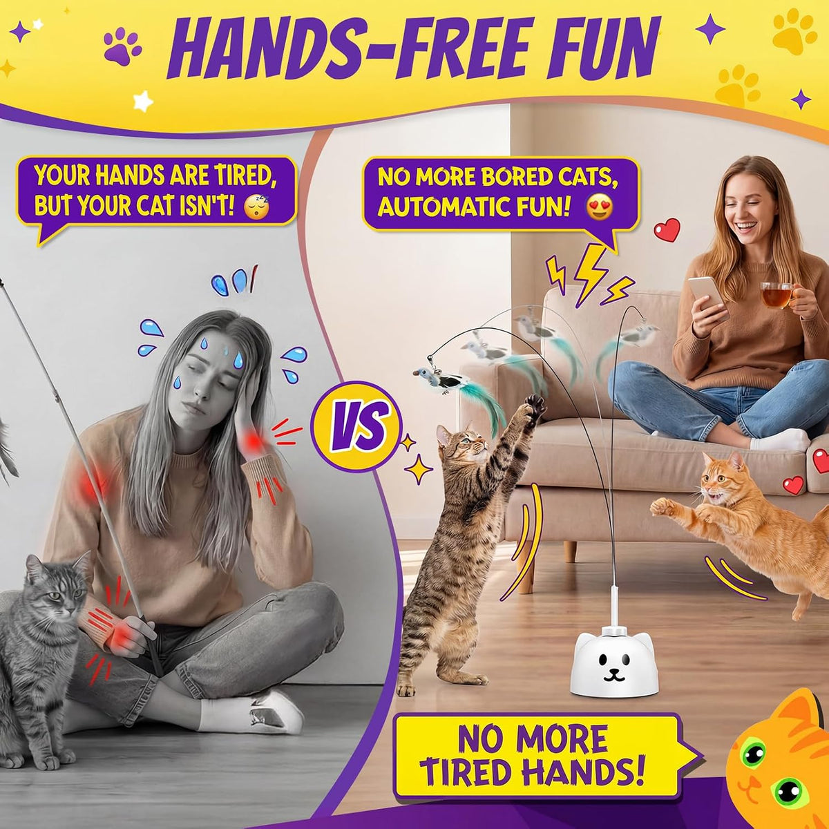 Interactive Cat Toys for Indoor Cats, 360° Automatic Spin Flying Bird Wand