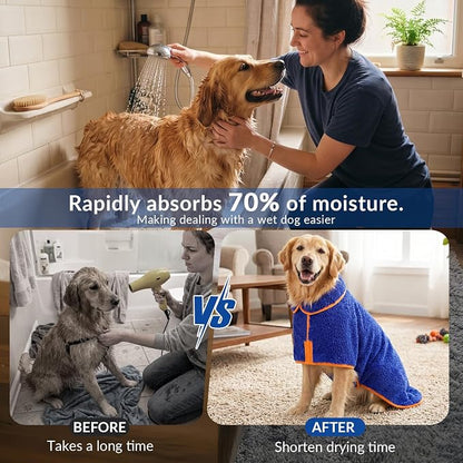 Super Absorbent Dog Bathrobe – Dark Blue, XL