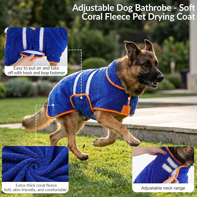 Super Absorbent Dog Bathrobe – Dark Blue, XL