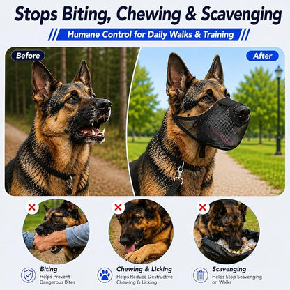 Breathable Mesh Dog Muzzle - XL, Black