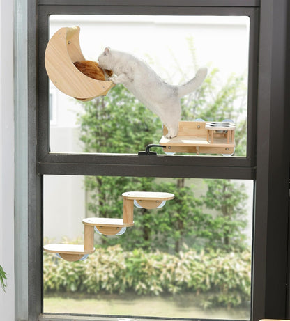 Cat Window Perch, Plywood Moon Bed with 4 Heavy-Duty Suction Cups