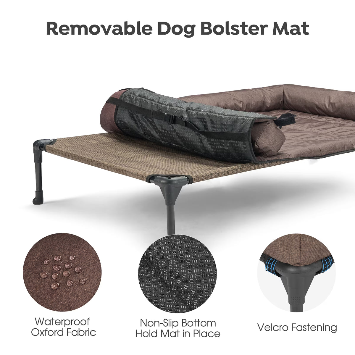Cooling Elevated Dog Bed + Waterproof Removable Pillow-Top Mat, Dog Sofa Bed, Large, Brown
