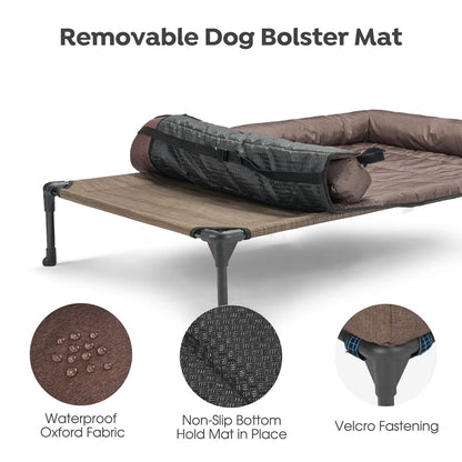 Cooling Elevated Dog Bed + Waterproof Removable Pillow-Top Mat, Dog Sofa Bed, Large, Brown